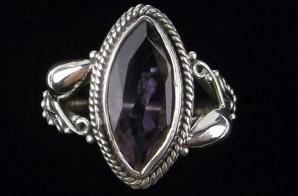 Mint Vintage Thick Sterling Silver 2ct Amethyst Ring 6