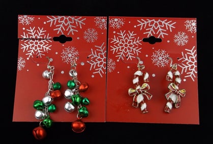 2 New Carded Enameled Christmas Earrings Sets