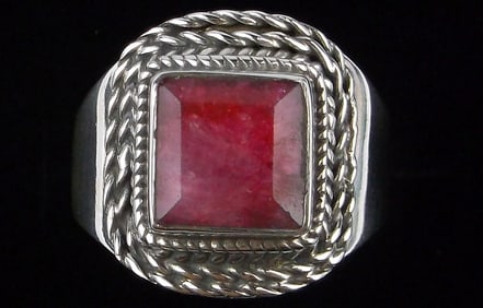 New Big Designer Sterling Silver 2ct Ruby Ring 8