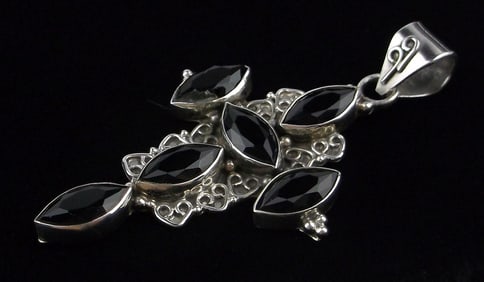 New Big Designer Sterling Silver Onyx Cross Pendant