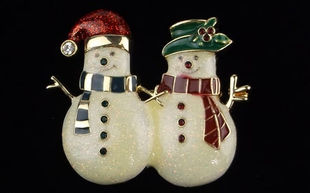 New Boxed Monet Enameled Snowman Christmas Brooch