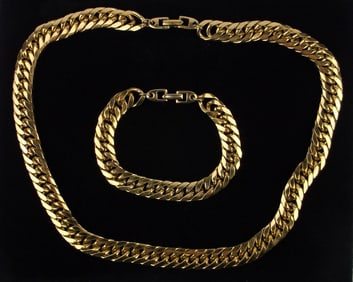Stunning Vint Napier Cuban Chain Necklace Bracelet Set 7.5" 19"
