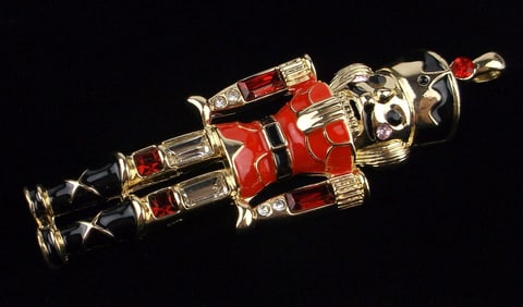 New Boxed Big Monet Enameled Christmas Nutcracker Pendant