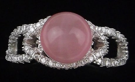 New Designer Sterling Silver Pink Tourmaline Ball Ring 6