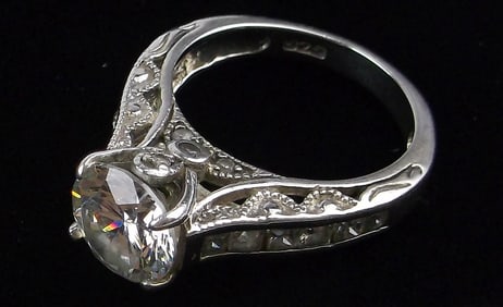 Stunning Vint Thick Sterling Silver Engagement Ring 5 Ornate