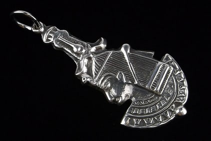 Mint Vintage 1960s Sterling Silver Egyptian Pharaoh Pendant