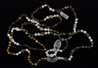 New Tagged Pearl Mother of Pearl Long Necklace 62"