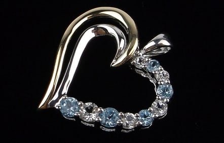 New Sterling Silver 10kt Gold White Blue Topaz Heart Pendant