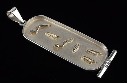 Mint Vint Sterling Silver 10kt Gold Egyptian Hieroglyphics Pendant