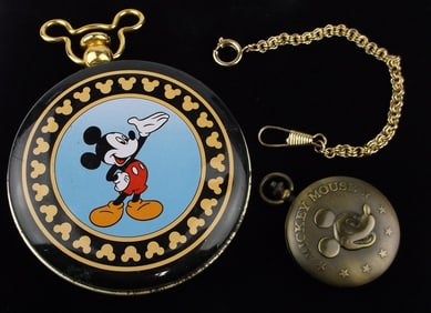New Vint In Tin Disney Mickey Mouse Unlimited Pocket Watch