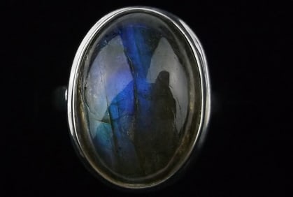 New Big Designer Sterling Silver Labradorite Ring 7