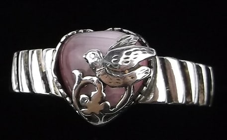 Mint Vint Thick Designer Sterling Silver Bird Gem Ring 7