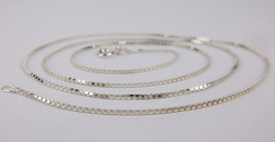 New Vintage Italian Sterling Silver Box Chain Necklace 24"