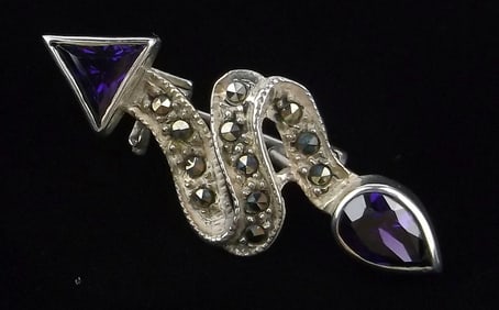 Mint Vintage Thick Sterling Silver Amethyst Arrow Brooch