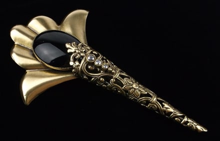 Mint Vintage Big 1960s Rhinestone Ornate Brooch