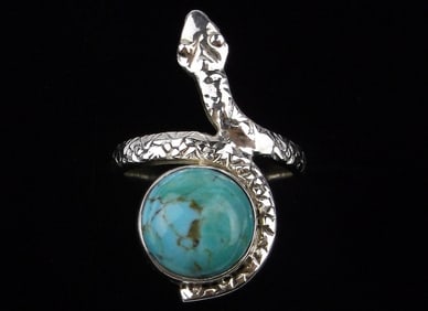 New Big Designer Sterling Silver Turquoise Snake Ring 6.25