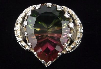 New Big Designer Sterling Silver Colorful Cocktail Ring 5.5