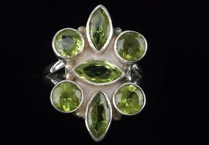 New Big Thick Designer Sterling Silver Peridot Ring 7
