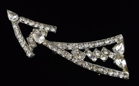 Mint Vintage Big 1930s Art Deco Crystal Arrow Brooch