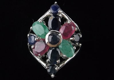 New Big Designer Sterling Silver Ruby Sapphire Emerald Ring 6.5