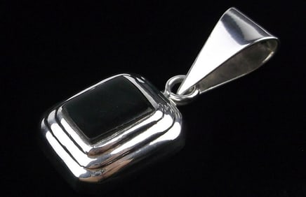 Mint Big Vintage Taxco Sterling Silver Onyx Pendant TF10