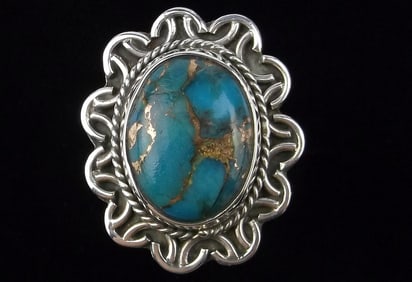 New Big Designer Sterling Silver Turquoise Dahlia Ring 6