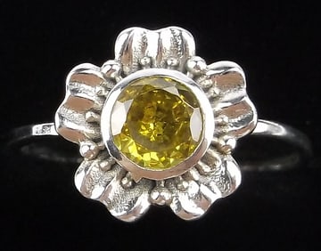 New Sterling Silver Citrine Flower Ring 6