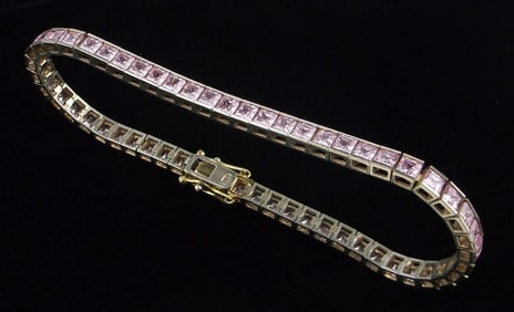 Stunning Vint Gold Over Sterling Pink Ice Tennis Bracelet 7.5"