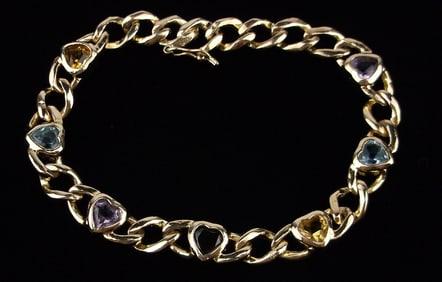 Mint Vint Thick Gold Over Sterling Multi Gem Chain Bracelet 7.25"