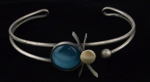 Mint 1950s Mid Century Mod Sterling Silver Spider Cuff Bracelet 7.5"