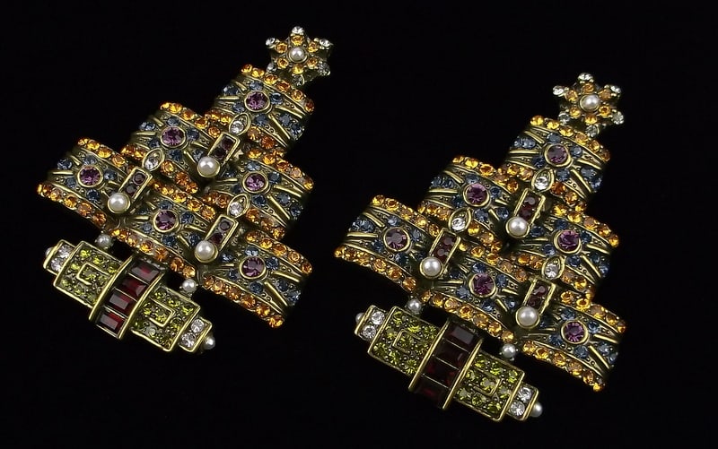 New Boxed Vintage Heidi Daus Rhinestone Christmas Tree Clips: new condition