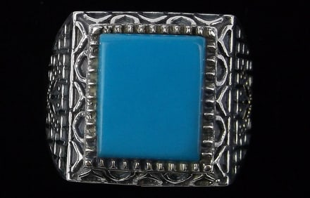 New Big Thick Designer Sterling Silver Turquoise Pyramid Ring 10