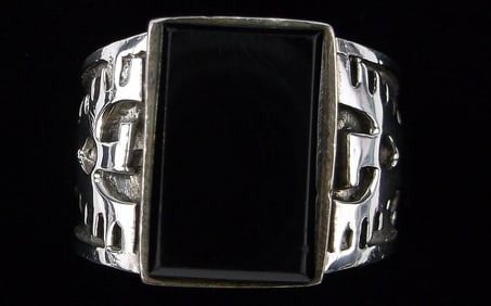 Big Mint Thick Vint Taxco Sterling Silver Thunderbird Ring 12 Onyx