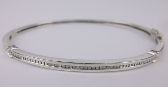 Mint Vint Thick Sterling Silver Diamond Bracelet 7.5 Hinged