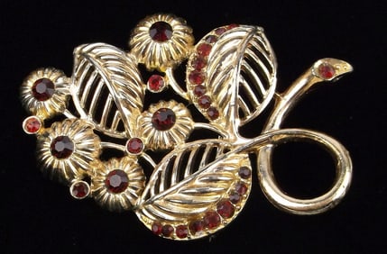 Stunning Big Antique 1930s Rhinestone Poppy Flower Brooch