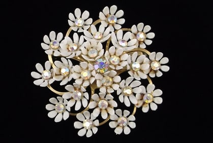 Mint Big 1960s Coro Craft Aurora Borealis Rhinestone Brooch