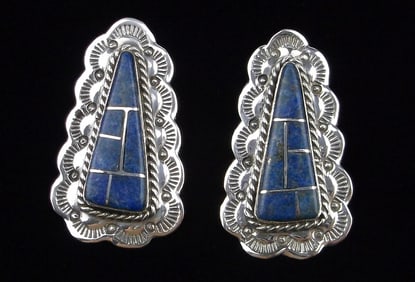 Mint Big Navajo Signed Sterling Silver Lapis Lazuli Earrings
