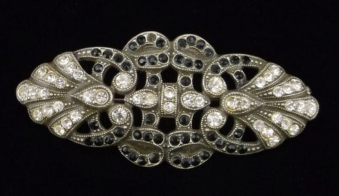Mint Antique 1920s Art Deco Sterling Silver Crystal Brooch