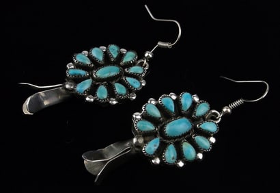 Big Zuni Charlotte Bradley Sterling Turquoise Squash Earrings