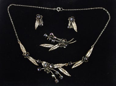 Stunning 1940s Austrian Crystal Necklace Brooch Earrings 16"