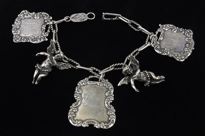 Stunning Vint Heavy T Foree Sterling Silver Cherub Tag Bracelet 8"