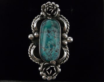 Huge 1960s Navajo Harvey Begay Sterling Silver Turquoise Ring 8.5