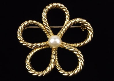 Mint Vintage Christian Dior Faux Pearl Flower Brooch