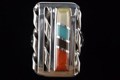 Mint Big Zuni Martin Panteah Sterling Coral Turquoise Ring 9