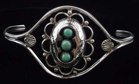 Mint Vint 1960s Navajo Sterling Silver Turquoise Cuff Bracelet 7.5"