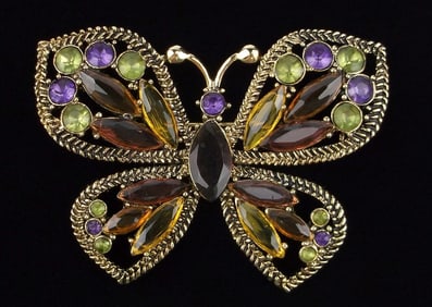New Vintage Big Monet Rhinestone Butterfly Brooch
