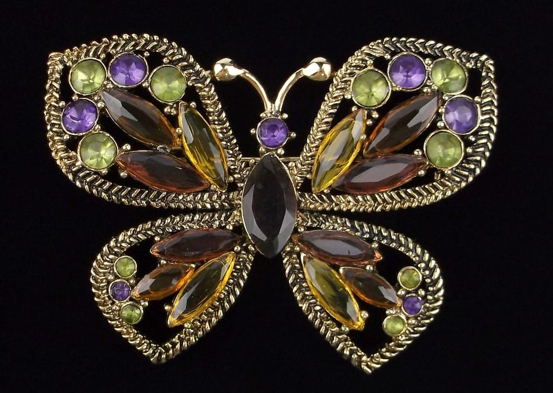 New Vintage Big Monet Rhinestone Butterfly Brooch: new condition