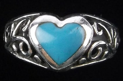 Stunning Vintage Sterling Silver Heart Ring 5 Signed SC