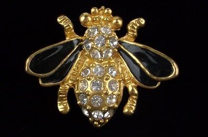 New Vintage Enameled Rhinestone Bee Insect Brooch
