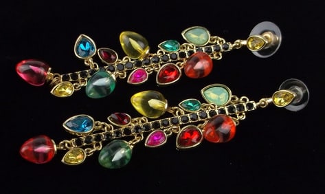 New Carded Big Rhinestone Christmas Lights Earrings $26